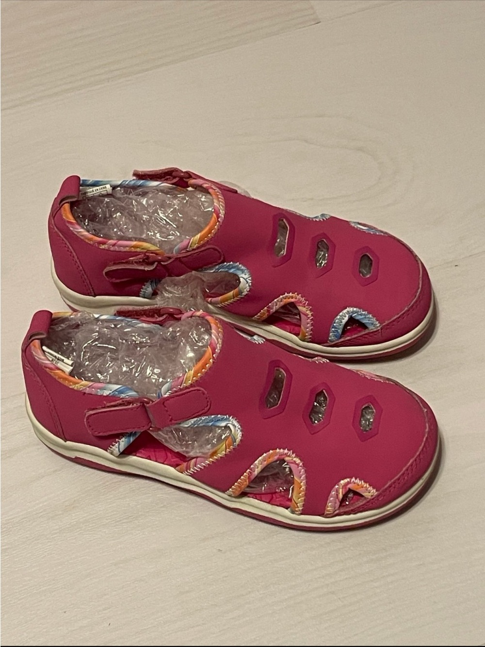 Lands' End Girls Bright Magenta Water Shoes with Multicolor Trim